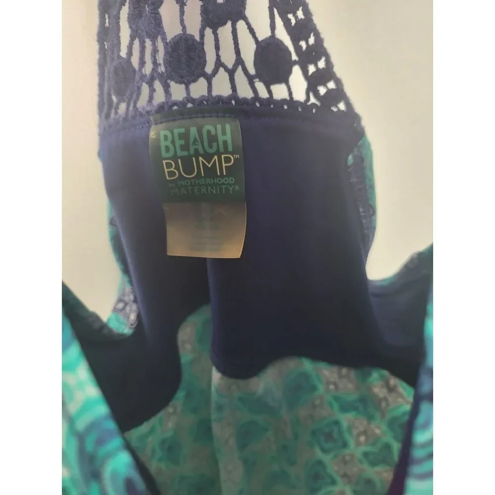 Beach Bump By‎ Motherhood Maternity Swim Top S Womens Blue Halter Crochet Padded